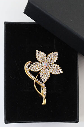 Altın İnci Çiçeği Broş. Taşlı Tasarım İnci Çiçek Broş. Yaka İğnesi Broş. Kadın Broş. Broş.