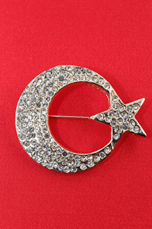 Ay yıldız broş. Yaka iğnesi broş. Taşlı tasarım ay yıldız broş. Kadın broş. Broş