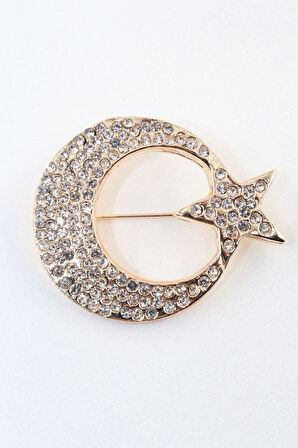 Ay yıldız broş. Yaka iğnesi broş. Taşlı tasarım ay yıldız broş. Kadın broş. Broş