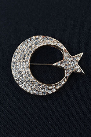 Ay yıldız broş. Yaka iğnesi broş. Taşlı tasarım ay yıldız broş. Kadın broş. Broş
