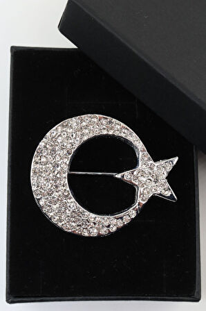 Ay yıldız broş. Yaka iğnesi broş. Taşlı tasarım ay yıldız broş. Kadın broş. Erkek broş.Broş. Unisex
