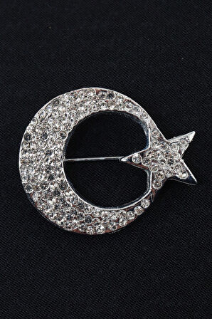 Ay yıldız broş. Yaka iğnesi broş. Taşlı tasarım ay yıldız broş. Kadın broş. Erkek broş.Broş. Unisex