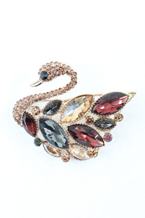 Kuğu broş. Yaka iğnesi broş. Taşlı tasarım kuğu broş. Kadın broş. Broş