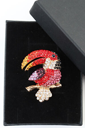 Tukan kuşu broş. Yaka iğnesi broş. Taşlı tasarım tukan broş. Kadın broş. Erkek broş. Broş. Unisex