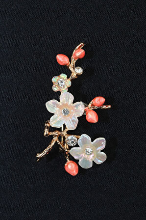 Kiraz çiçeği broş. Yaka iğnesi broş. Taşlı tasarım kiraz çiçeği broş. Kadın broş. Broş