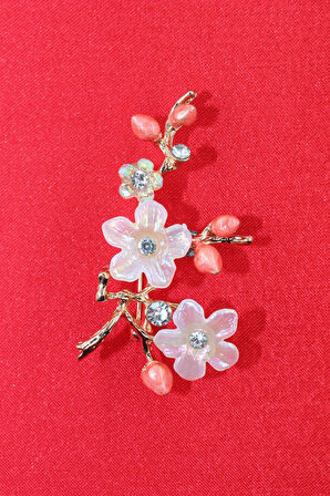 Kiraz çiçeği broş. Yaka iğnesi broş. Taşlı tasarım kiraz çiçeği broş. Kadın broş. Broş
