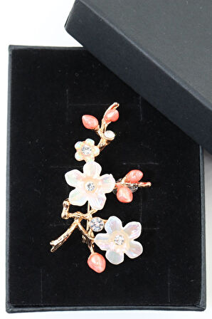 Kiraz çiçeği broş. Yaka iğnesi broş. Taşlı tasarım kiraz çiçeği broş. Kadın broş. Broş