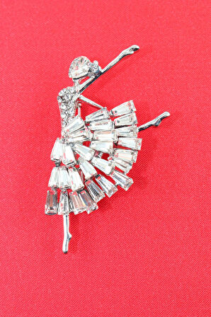 Balerin Broş. Yaka Iğnesi Broş. Kristal Tasarım Balerin Taşlı Broş. Kadın Broş. Gümüş Renk Broş