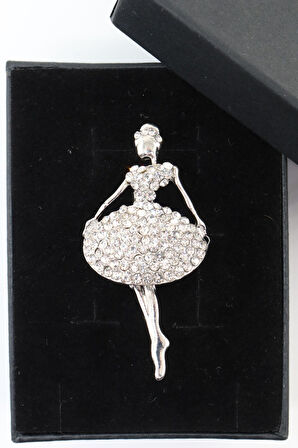 Gümüş Renk Balerin Broş. Kadın Yaka Iğnesi Broş. Balerin Kristal Taşlı Broş. Kadın Broş. Gümüş Broş