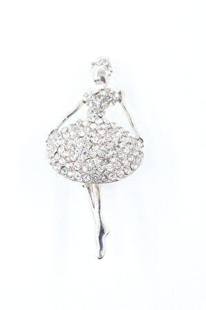 Gümüş Renk Balerin Broş. Kadın Yaka Iğnesi Broş. Balerin Kristal Taşlı Broş. Kadın Broş. Gümüş Broş