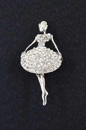 Gümüş Renk Balerin Broş. Kadın Yaka Iğnesi Broş. Balerin Kristal Taşlı Broş. Kadın Broş. Gümüş Broş