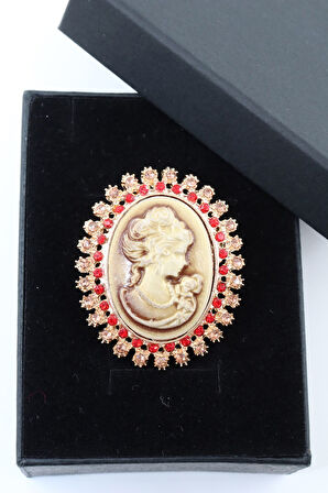Cameo vintage broş. Taşlı tasarım cameo vintage broş. Yaka iğnesi broş. Kadın broş. Broş