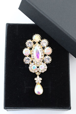 Su damlası broş. Pırlanta taşlı su damlası broş. Yaka iğnesi broş. Kadın broş. Broş