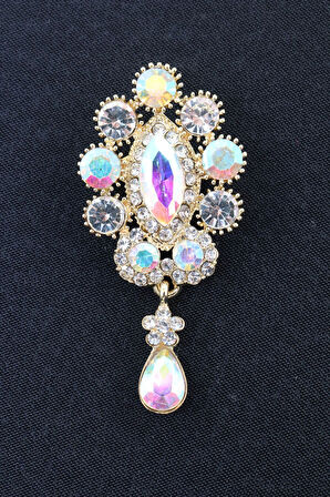 Su damlası broş. Pırlanta taşlı su damlası broş. Yaka iğnesi broş. Kadın broş. Broş