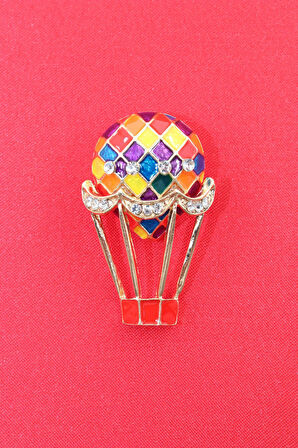 Uçan balon broş. Taşlı tasarım broş. Yaka iğnesi broş. Kadın broş. Erkek broş. Broş. Unisex