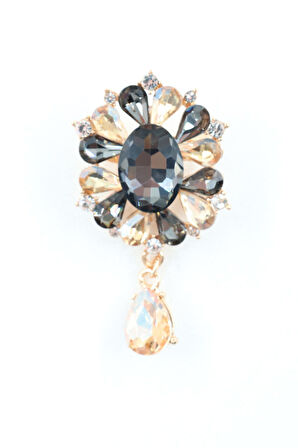 Su damlası broş. Pırlanta taşlı gold su damlası broş. Yaka iğnesi broş. Kadın broş. Broş.