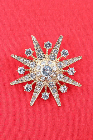 Gold Kar tanesi broş. Taşlı tasarım broş. Yaka iğnesi broş. Kadın broş. Erkek broş. Broş. Unisex