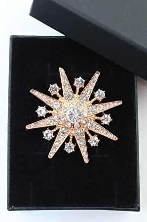Gold Kar tanesi broş. Taşlı tasarım broş. Yaka iğnesi broş. Kadın broş. Erkek broş. Broş. Unisex
