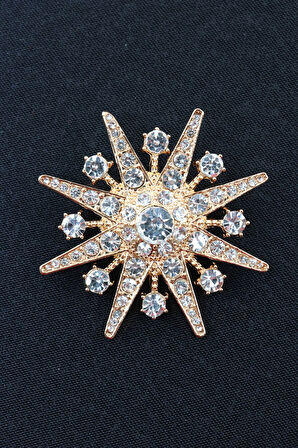 Gold Kar tanesi broş. Taşlı tasarım broş. Yaka iğnesi broş. Kadın broş. Erkek broş. Broş. Unisex