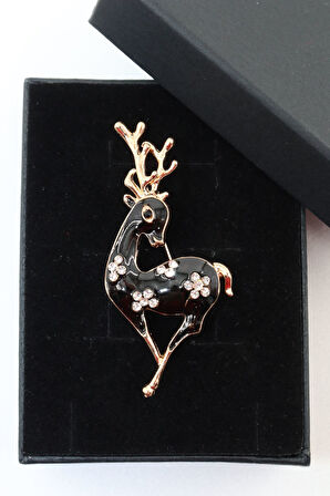 Geyik broş. Taşlı tasarım geyik broş. Yaka iğnesi broş. Kadın broş. Broş.
