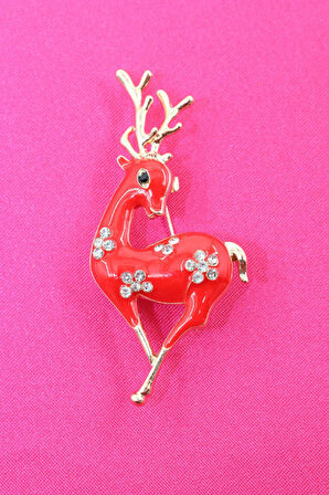 Geyik broş. Taşlı tasarım geyik broş. Yaka iğnesi broş. Kadın broş. Broş.