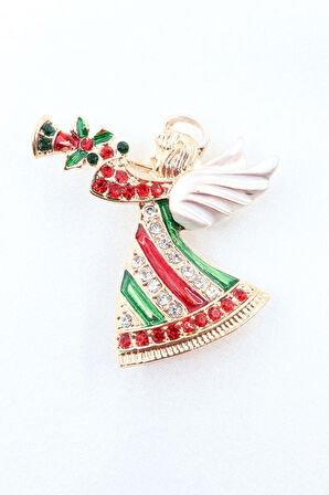 Noel meleği broş. Taşlı tasarım noel melekli broş. Yaka iğnesi broş. Kadın broş. Broş.