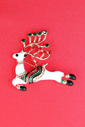 Noel baba geyiği broş. Taşlı tasarım ren geyik broş. Yaka iğnesi broş. Kadın broş. Broş.