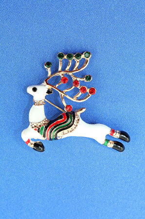 Noel baba geyiği broş. Taşlı tasarım ren geyik broş. Yaka iğnesi broş. Kadın broş. Broş.
