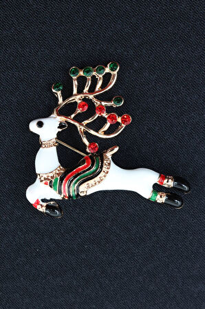 Noel baba geyiği broş. Taşlı tasarım ren geyik broş. Yaka iğnesi broş. Kadın broş. Broş.