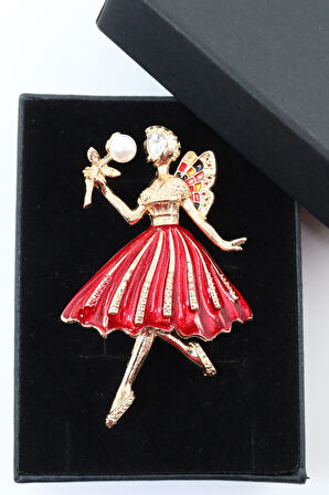 Melek kız broş. Taşlı tasarım incili melek kız broş. Yaka iğnesi broş. Kadın broş. Broş.