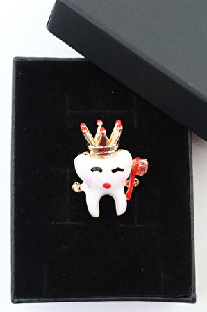 Diş broş. Taşlı tasarım diş broş. Yaka iğnesi broş. Kadın broş. Erkek broş. Broş. Unisex