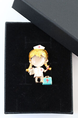 Hemşire broş. Taşlı tasarım hemşire broş. Yaka iğnesi hemşire broş. Kadın broş. Broş