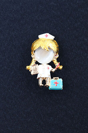 Hemşire broş. Taşlı tasarım hemşire broş. Yaka iğnesi hemşire broş. Kadın broş. Broş