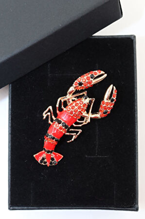 İstakoz broş. Taşlı tasarım istakoz broş. Kadın broş. Erkek broş. Broş. Unisex