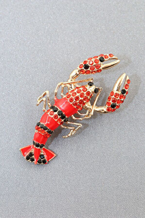 İstakoz broş. Taşlı tasarım istakoz broş. Kadın broş. Erkek broş. Broş. Unisex