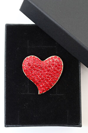 Kalp broş. Kristal taşlı tasarım kalp broş. Yaka iğnesi broş. Kadın broş. Broş.
