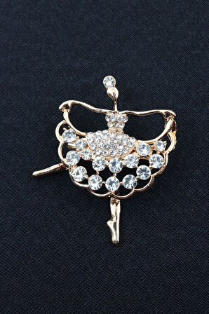 Balerin broş. Pırlanta taşlı tasarım balerin broş. Yaka iğnesi balerin broş. Kadın broş. Broş.