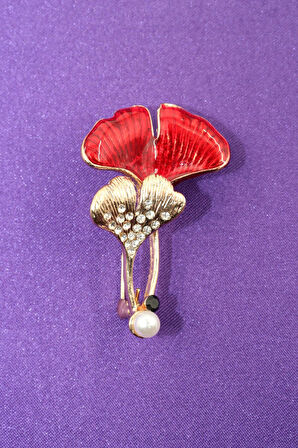 Ginkgo yaprağı broş. Taşlı tasarım ginko broş. Yaka iğnesi ginko yapraklı broş. Kadın broş. Broş.