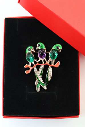 Saka kuşu broş. Taşlı tasarım saka kuşu broş. Yaka iğnesi broş. Kuş broş. Kadın broş. Broş.