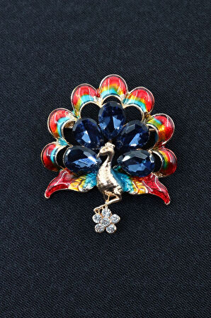 Tavus kuşu broş. Taşlı tasarım tavus kuşu broş. Yaka iğnesi broş. Kuş broş. Kadın broş. Broş.