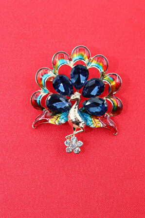 Tavus kuşu broş. Taşlı tasarım tavus kuşu broş. Yaka iğnesi broş. Kuş broş. Kadın broş. Broş.