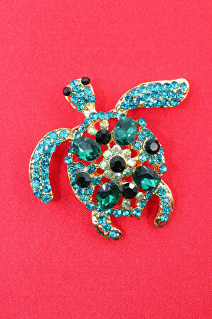 Caretta caretta broş. Zümrüt taşlı caretta broş. Yaka iğnesi broş. Kadın broş. Broş. Caretta broş.