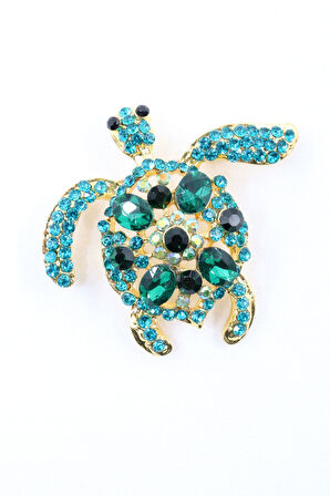 Caretta caretta broş. Zümrüt taşlı caretta broş. Yaka iğnesi broş. Kadın broş. Broş. Caretta broş.