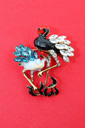 Leylek yuvası broş. Taşlı tasarım broş. Yaka iğnesi leylek broş. Kadın broş. Broş. Leylek broş.