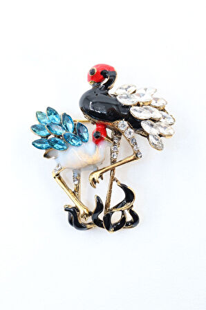 Leylek yuvası broş. Taşlı tasarım broş. Yaka iğnesi leylek broş. Kadın broş. Broş. Leylek broş.