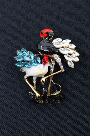 Leylek yuvası broş. Taşlı tasarım broş. Yaka iğnesi leylek broş. Kadın broş. Broş. Leylek broş.