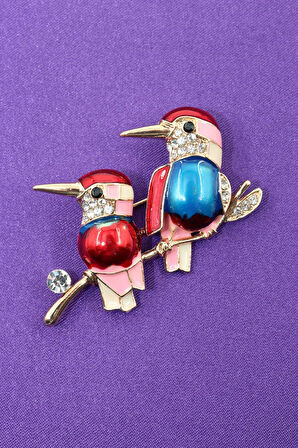 Çalı kuşu broş. Taşlı tasarım broş. Yaka iğnesi çalı kuşu broş. Kadın broş. Broş. Kuş broş.