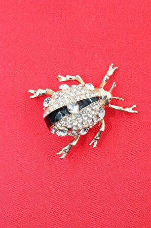 Gold uğur böceği broş. Taşlı tasarım broş. Yaka iğnesi broş. Kadın broş. Broş. Uğur böceği broş.