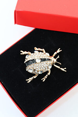 Gold uğur böceği broş. Taşlı tasarım broş. Yaka iğnesi broş. Kadın broş. Broş. Uğur böceği broş.