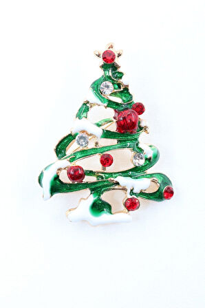 Noel ağacı broş. Taşlı yılbaşı ağacı broş. Yaka iğnesi broş. Çam ağacı broş. Kadın broş. Broş.